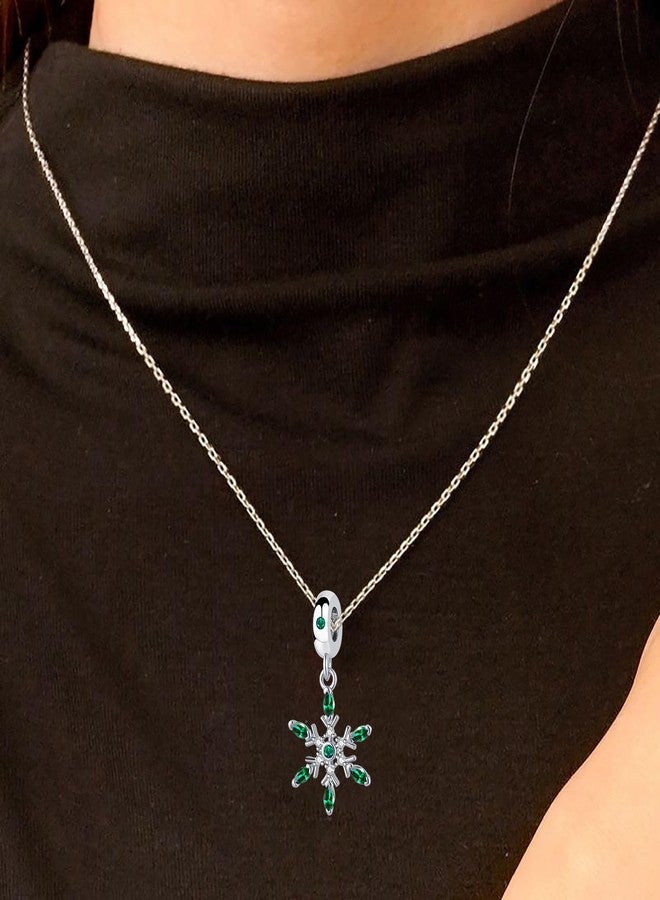 QeenseKc Snowflake Dangle Charm Green Birthstone Bead Compatible with Pandora Bracelet Women Christmas Gift - Image 4