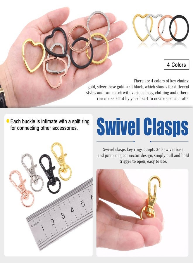 Glarks 60Pcs Flat Key Chain Ring Kit, 4 Colors Creative Heart Shape and Round Shape Keychain Split Key Rings with Swivel Clasps Lanyard Snap Hook for Car Home Keys Organization, Arts Crafts, Lanyards - Image 5