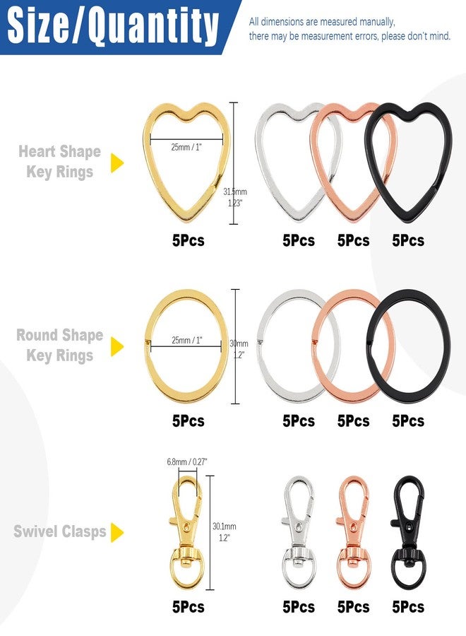Glarks 60Pcs Flat Key Chain Ring Kit, 4 Colors Creative Heart Shape and Round Shape Keychain Split Key Rings with Swivel Clasps Lanyard Snap Hook for Car Home Keys Organization, Arts Crafts, Lanyards - Image 2