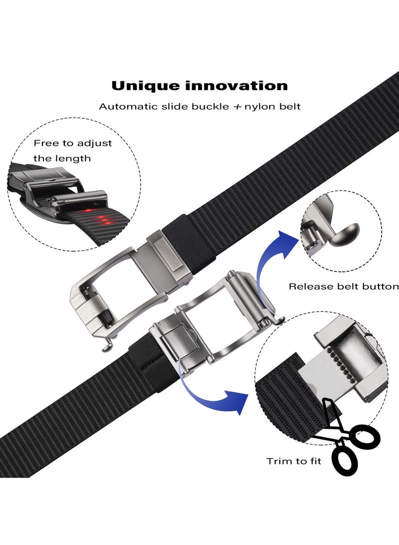 SYOSI SYOSI Ratchet Belt for Men, Nylon Web Tactical Belt with Slide Adjustable Buckle for Men Jeans (Black)  - Image 2