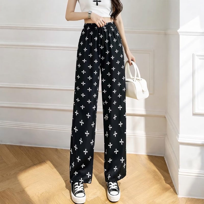 Celary Korean Women Printed Wide Leg Palazzo Pants - Mid Waist Elastic Casual Trousers - Image 4