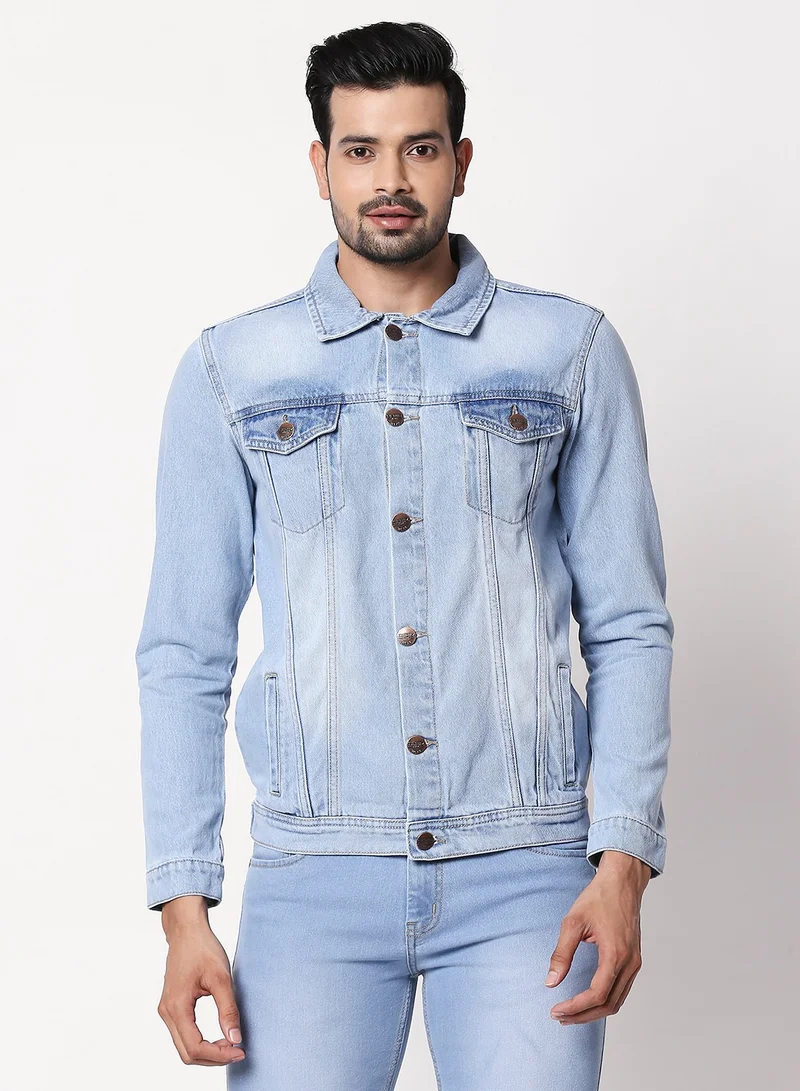 HIGH STAR Men Blue Solid Denim Jacket