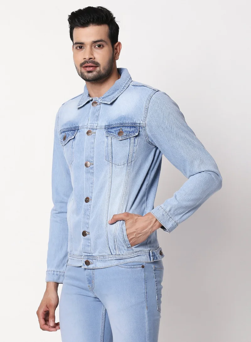 HIGH STAR Men Blue Solid Denim Jacket