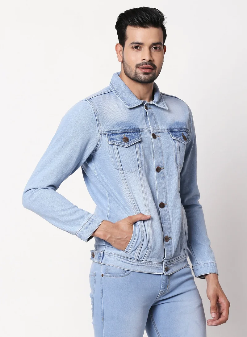 HIGH STAR Men Blue Solid Denim Jacket