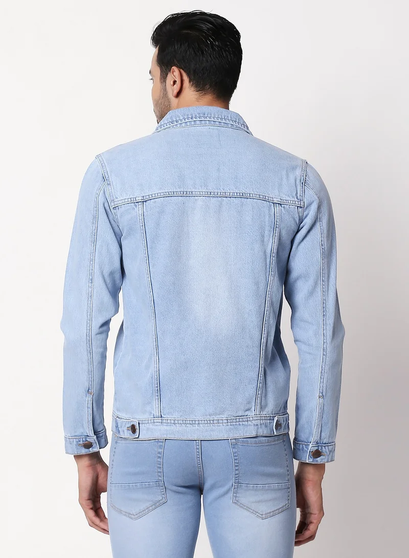 HIGH STAR Men Blue Solid Denim Jacket
