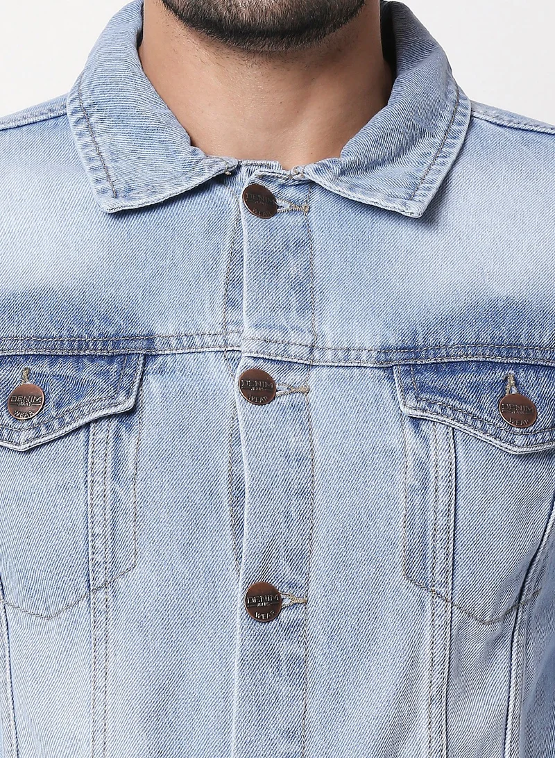 HIGH STAR Men Blue Solid Denim Jacket