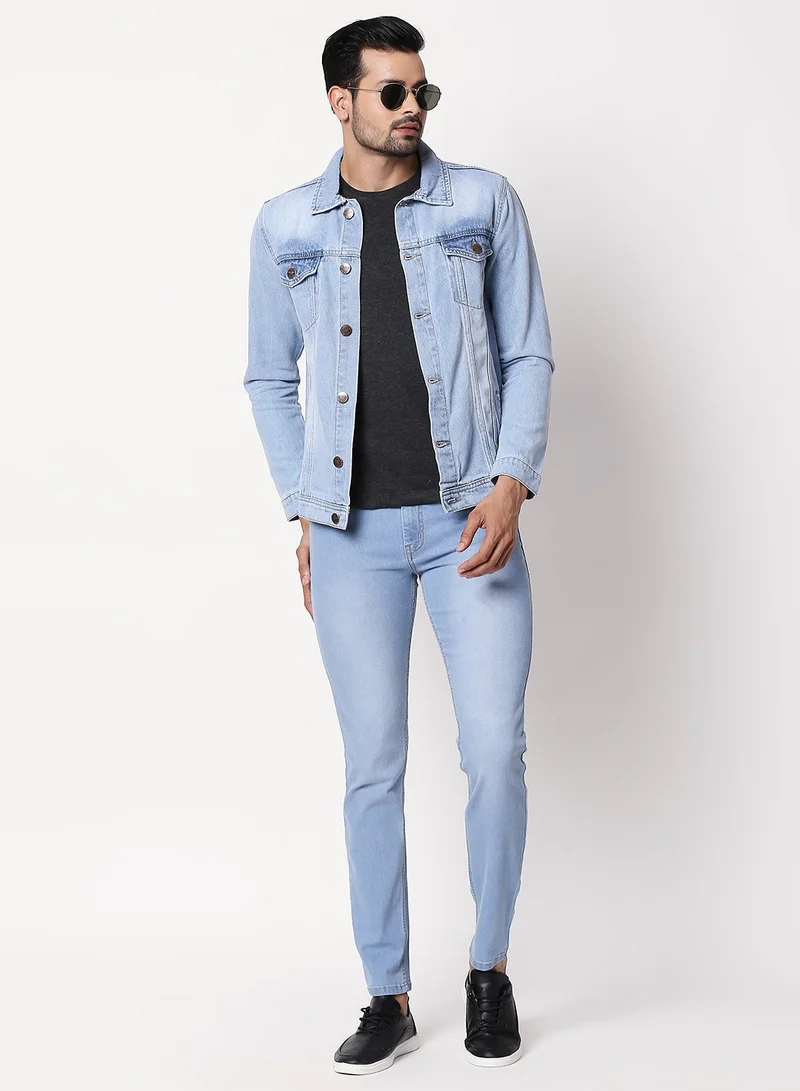 HIGH STAR Men Blue Solid Denim Jacket