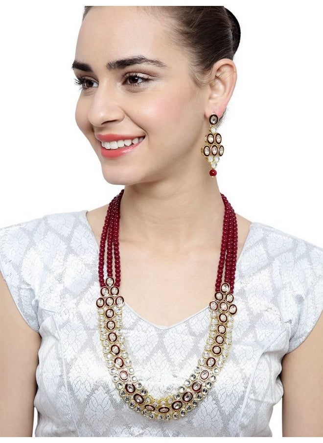 Aheli - Indian Ethnic Kundan Beaded Necklace Earrings Set Ethnic Traditional Wedding Wear Fashion Jewelry For Women Maroon - Image 1
