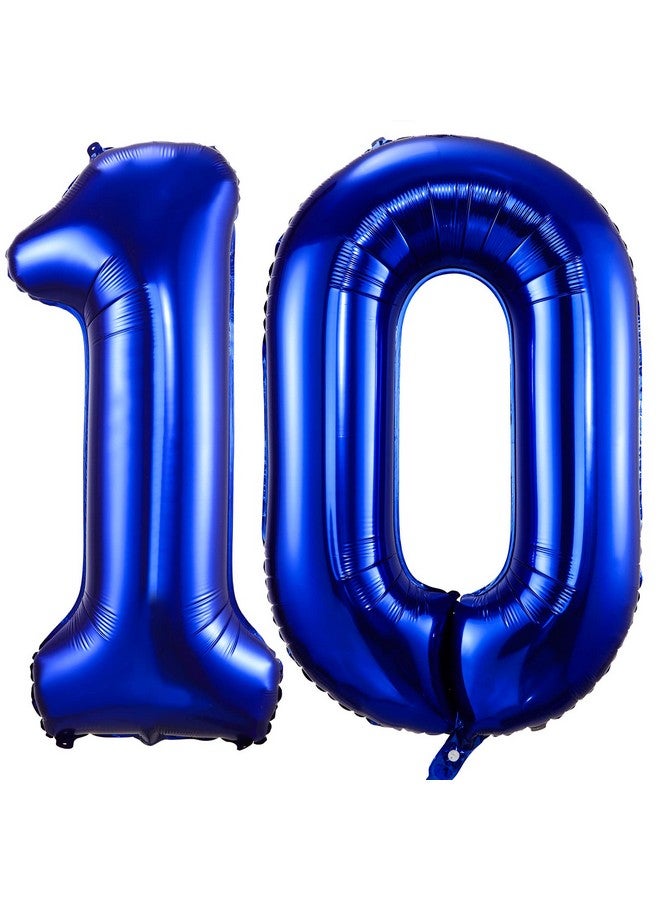 BBPOOL بالونات أرقام زرقاء بحرية 10، بالونات عيد ميلاد كبيرة من الفويل مايلا 40 بوصة باللون الأزرق الداكن للذكرى العاشرة، بالونات رقم 10 لتزيين حفلات عيد الميلاد والذكرى السنوية - Image 1