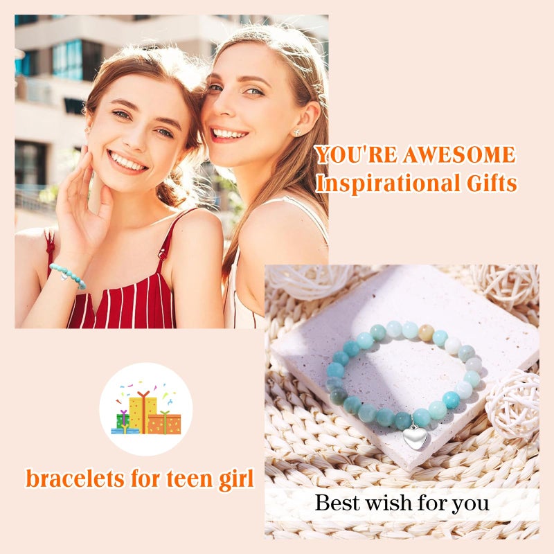 VICKHU Inspirational Gifts for Women Natural Stone Heart Butterfly Bracelet for women Unique Small Gifts for Birthday Mothers day Thanksgiving Christmas Valentine's Day Teacher Appreciation Gifts (Amazonite) - Image 4