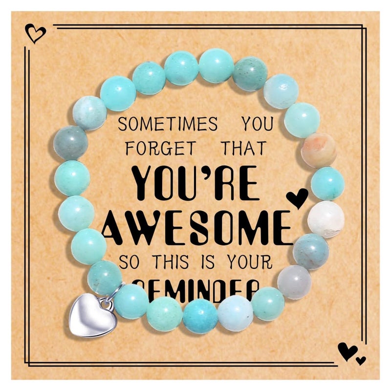VICKHU Inspirational Gifts for Women Natural Stone Heart Butterfly Bracelet for women Unique Small Gifts for Birthday Mothers day Thanksgiving Christmas Valentine's Day Teacher Appreciation Gifts (Amazonite) - Image 1