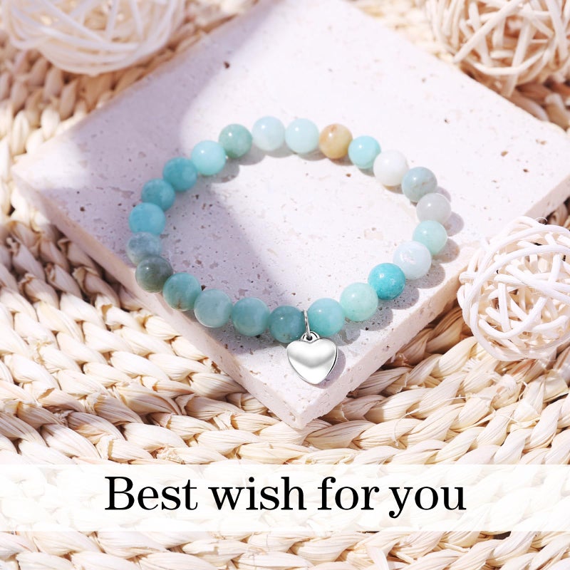 VICKHU Inspirational Gifts for Women Natural Stone Heart Butterfly Bracelet for women Unique Small Gifts for Birthday Mothers day Thanksgiving Christmas Valentine's Day Teacher Appreciation Gifts (Amazonite) - Image 3