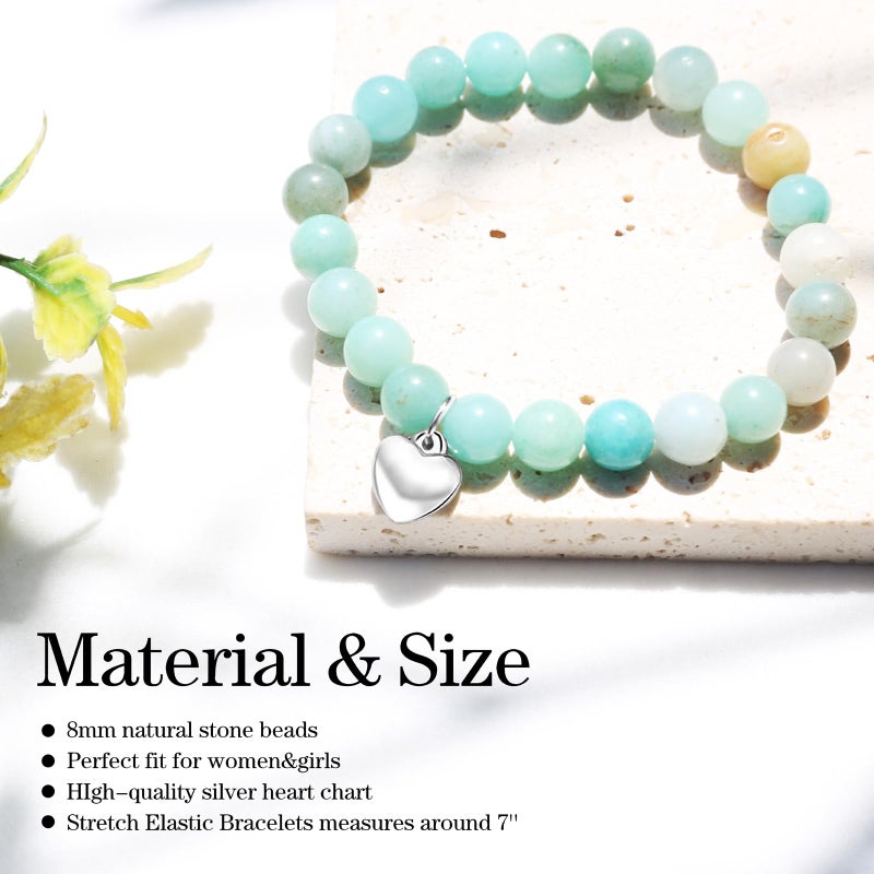 VICKHU Inspirational Gifts for Women Natural Stone Heart Butterfly Bracelet for women Unique Small Gifts for Birthday Mothers day Thanksgiving Christmas Valentine's Day Teacher Appreciation Gifts (Amazonite) - Image 2
