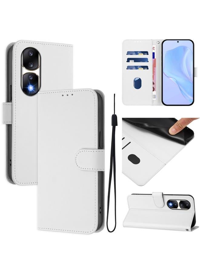 اس-توب جراب لهاتف Honor 90 Pro مصنوع من الجلد بلون سادة مع حبل تعليق - Image 1