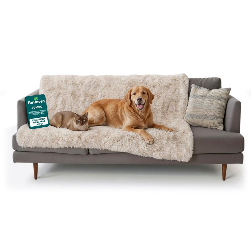 FurHaven Waterproof Throw Blanket for Dogs Indoor Cats Reversible Protective Pet Blanket Extra Large Long Faux Fur Velvet Driftwood - Image 2