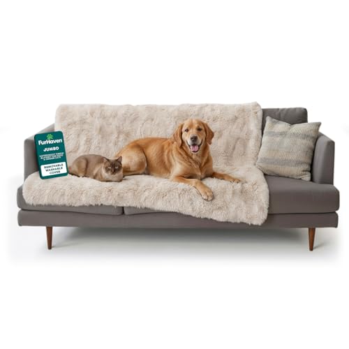 FurHaven Waterproof Throw Blanket for Dogs Indoor Cats Reversible Protective Pet Blanket Extra Large Long Faux Fur Velvet Driftwood - Image 1