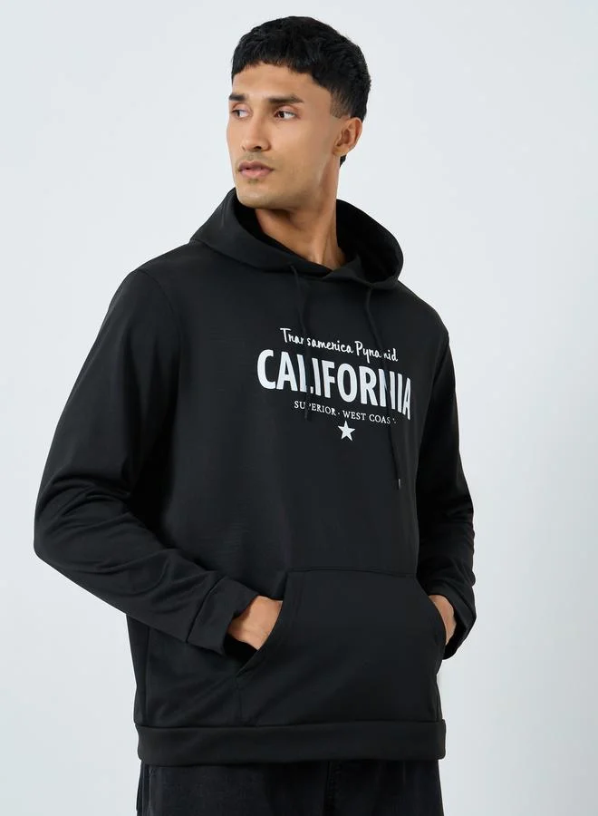 Take Two Take Two Men Black Graphic Print Hoodie with Front Pocket