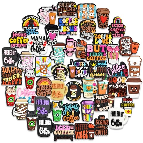 Gibleitz Silicone Coffee Focal Beads Bulk 50PCS Different Coffee Focal Beads for Pens/Necklace/Keychains/Bracelets Women Teens Gifts - Image 1