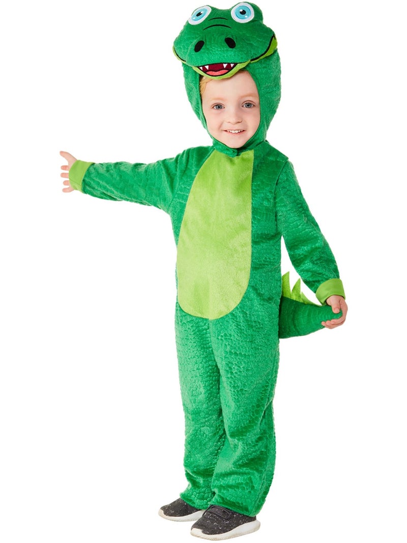 Smiffys Smiffys Toddler Crocodile Costume With Hooded Jumpsuit, Multi-Colour, Age 1-2 Years, 47754T1 - Image 1