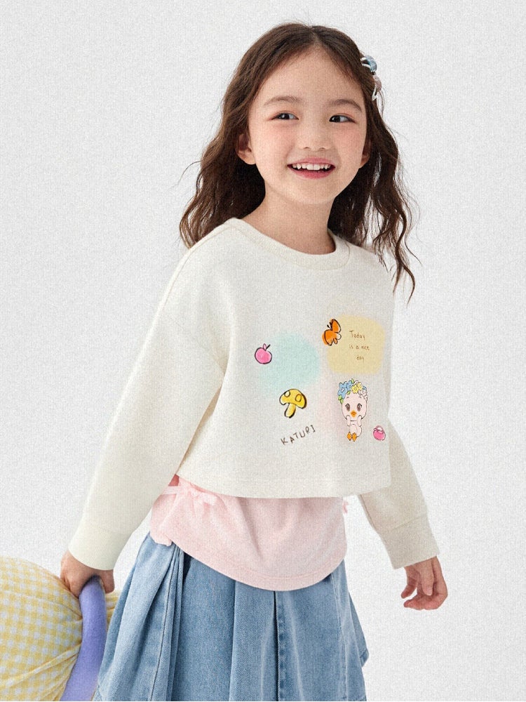 بالابالا سويت شيرت بطبقات مع طبعة للبنات - Image 2