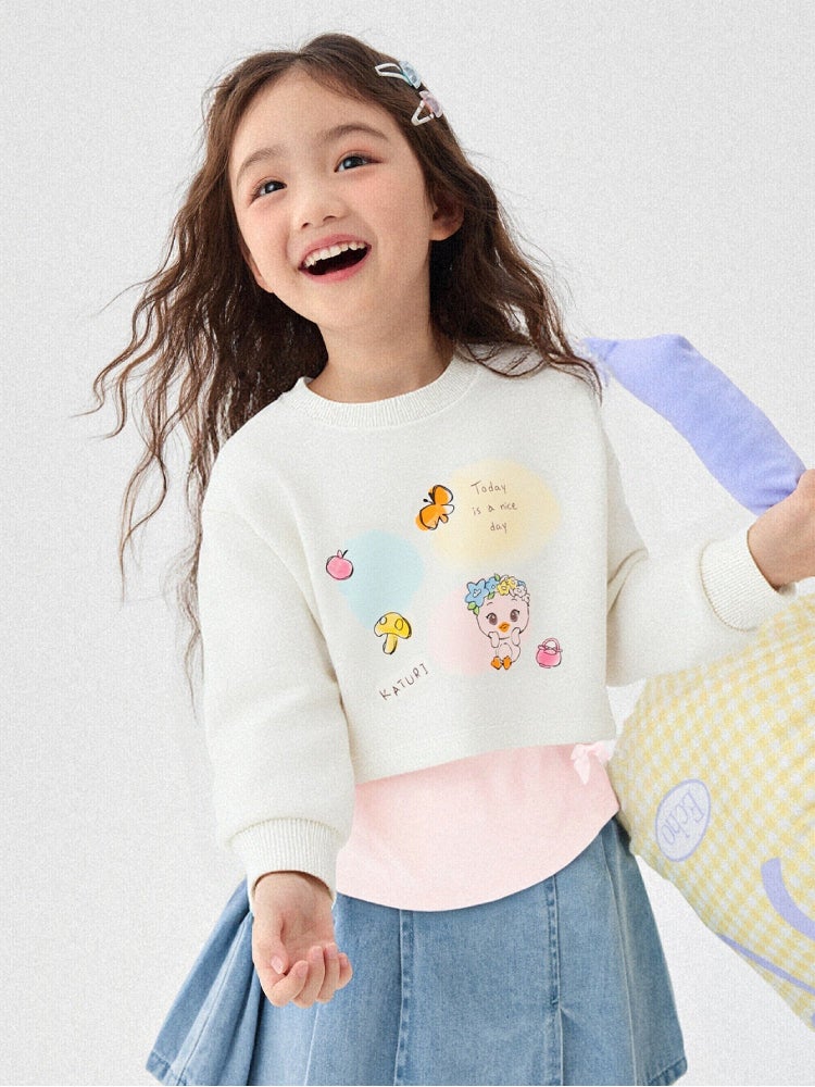 بالابالا سويت شيرت بطبقات مع طبعة للبنات - Image 1