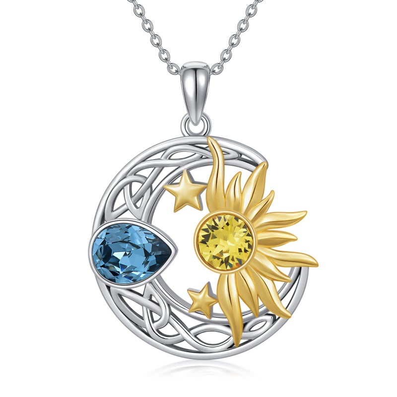 AOBOCO Moon Sun Star Necklace 925 Sterling Silver Celtic Crescent Moon and Sun Pendant Necklace for Women - Image 1