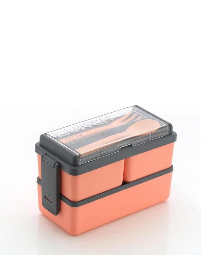 Attro Double Decker Plastic Lunch Box Comes with 3 Detachable Box, 2 Spoons & Stylish Lid BPA Free, Air Tight,Easy to Carry in Bagpack Ideal for Office, School & Oudoor-Coral Peach - Image 1