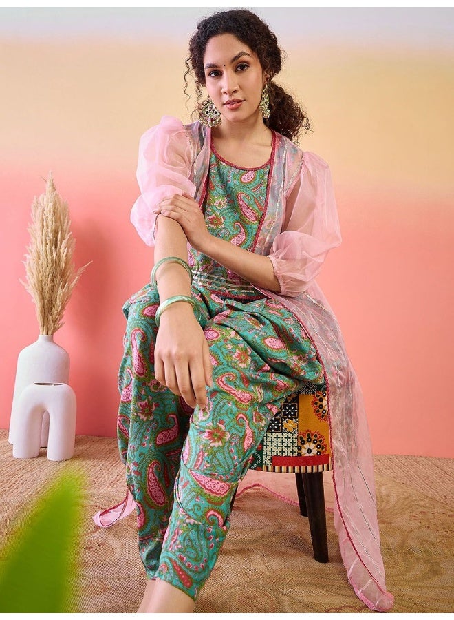 AKS Pure Cotton Top & Dhoti Pant with Jacket Co-Ords Set  - Image 1
