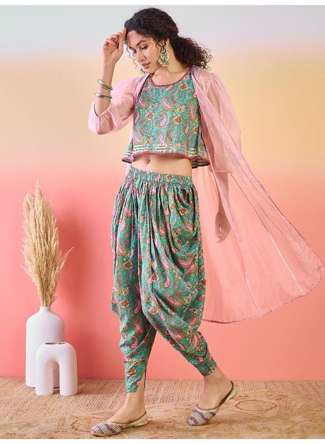 AKS Pure Cotton Top & Dhoti Pant with Jacket Co-Ords Set  - Image 3