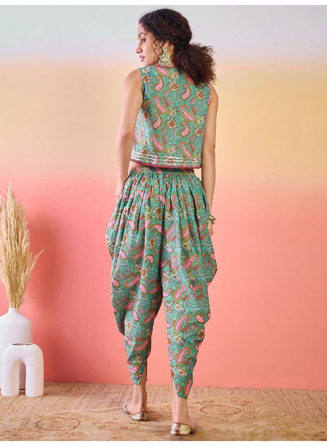 AKS Pure Cotton Top & Dhoti Pant with Jacket Co-Ords Set  - Image 5