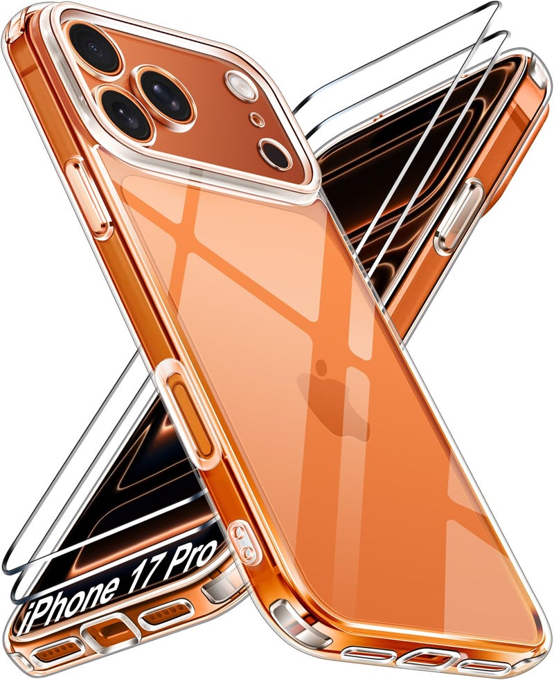 ivoler 3-in-1 Clear Case Designed for iPhone 17 Pro 6.3'' 2025 with 2 Pack Tempered Glass Screen Protector, Military Shockproof Hard Back Slim for iPhone 17 Pro Cover - Clear - Image 1