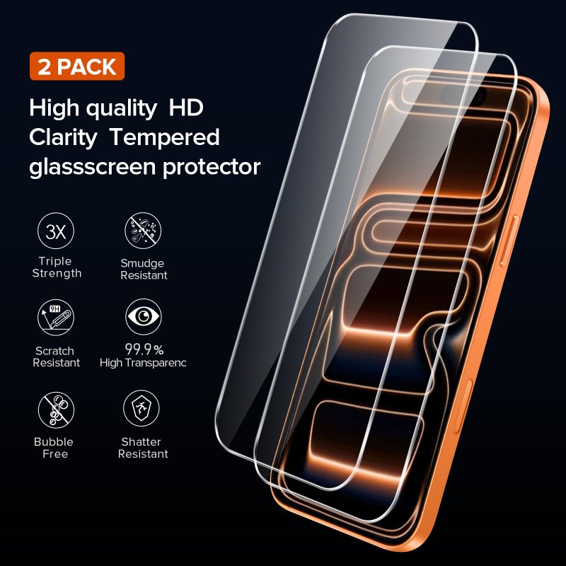 ivoler 3-in-1 Clear Case Designed for iPhone 17 Pro 6.3'' 2025 with 2 Pack Tempered Glass Screen Protector, Military Shockproof Hard Back Slim for iPhone 17 Pro Cover - Clear - Image 3