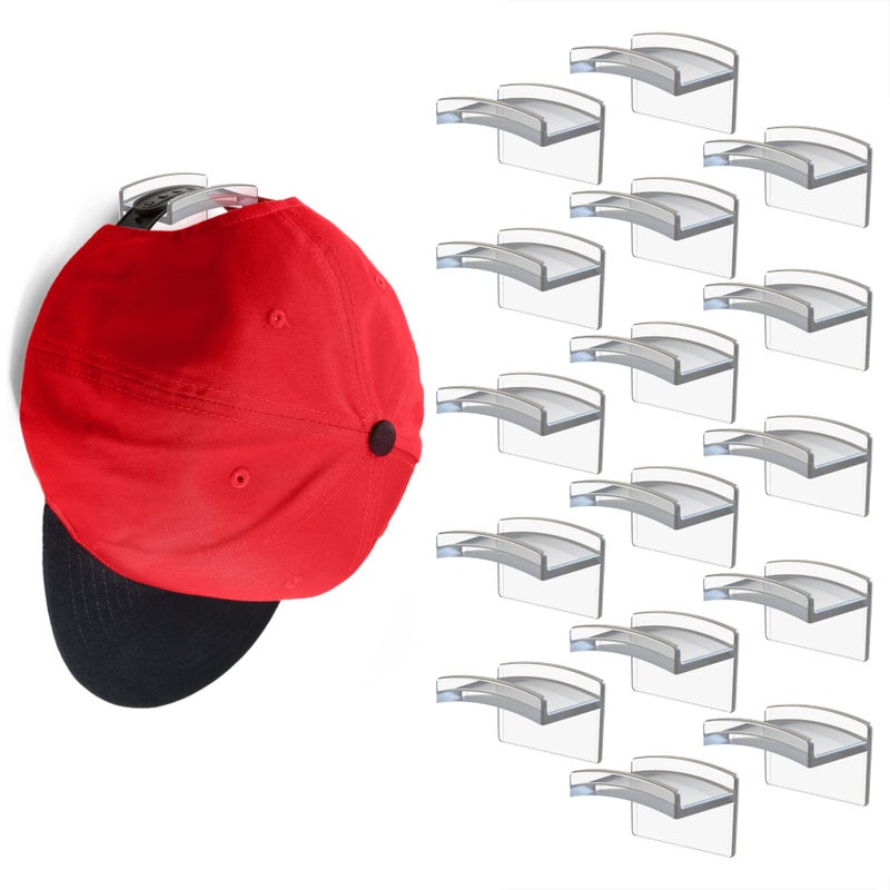 Modern JP Adhesive Hat Hooks for Wall 16Pack  Minimalist Hat Rack Design No Drilling Strong Hold Hat Hangers  USA Patented Clear