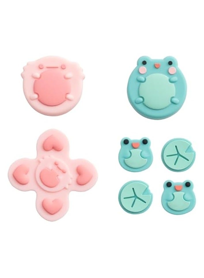 بروماس مجموعة أغطية أزرار متقاطعة من السيليكون على شكل D-Pad غطاء عصا التحكم - ملصق أزرار مفاتيح ABXY متوافق مع وحدة تحكم ألعاب Switch/OLED - Frog & Axolotl - Image 1