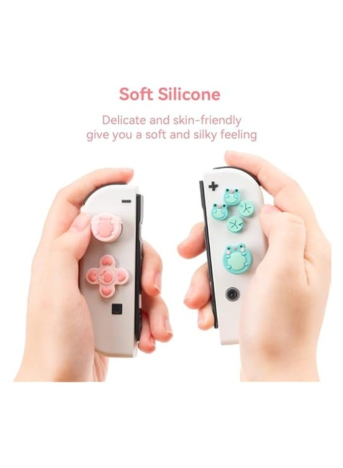 بروماس مجموعة أغطية أزرار متقاطعة من السيليكون على شكل D-Pad غطاء عصا التحكم - ملصق أزرار مفاتيح ABXY متوافق مع وحدة تحكم ألعاب Switch/OLED - Frog & Axolotl - Image 2