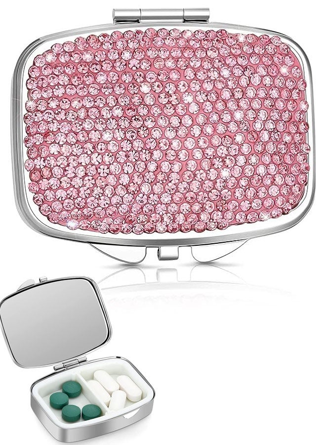 Bling Crystal Pill Box, Portable 2 Compartments Daily Pill Organizer, Small Travel Pill Case For Purse or Pocket, Medicine Vitamin Pill Container Organizer - Image 1