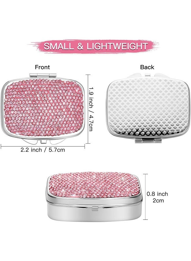 Bling Crystal Pill Box, Portable 2 Compartments Daily Pill Organizer, Small Travel Pill Case For Purse or Pocket, Medicine Vitamin Pill Container Organizer - Image 2