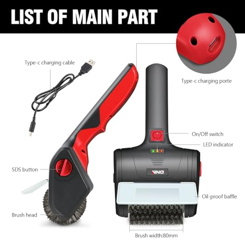 DNA Motoring Cordless Electric Grill Cleaning Scrub Brush Rechargeable with TypeC Charge CordRedBlack TOOLS00219RD - Image 3