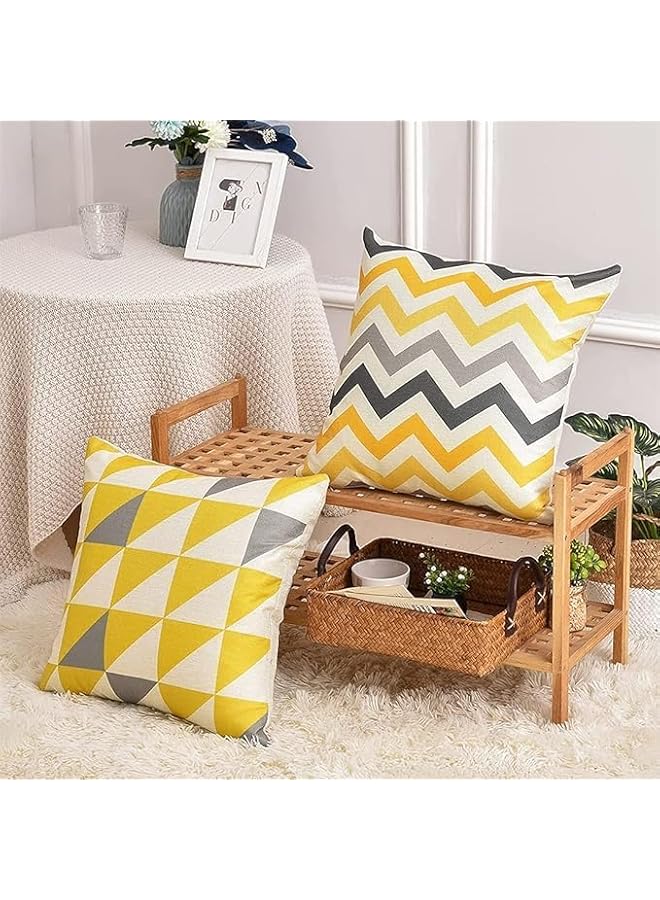 The Bros 4Pcs Pillow Covers, Decorative Geometric Yellow Grey 18 x 18 Inches， Modern Pattern Cotton Polyester Square Pillow Cushion Case for Home Decor Decorations Couch Bed Chair - Image 4
