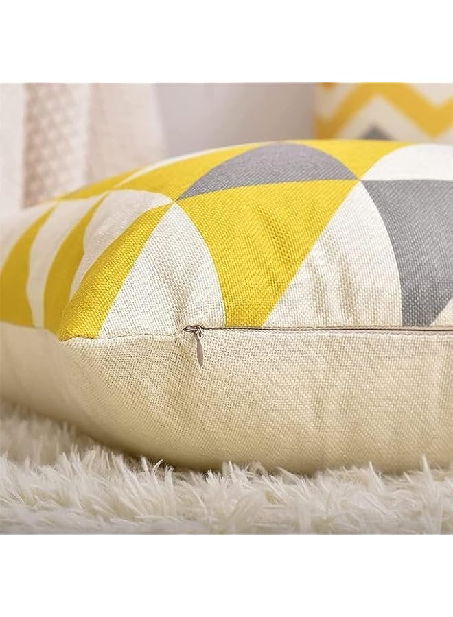 The Bros 4Pcs Pillow Covers, Decorative Geometric Yellow Grey 18 x 18 Inches， Modern Pattern Cotton Polyester Square Pillow Cushion Case for Home Decor Decorations Couch Bed Chair - Image 5