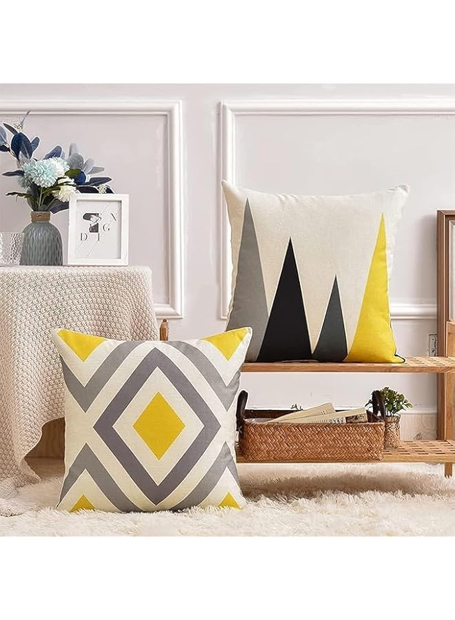 The Bros 4Pcs Pillow Covers, Decorative Geometric Yellow Grey 18 x 18 Inches， Modern Pattern Cotton Polyester Square Pillow Cushion Case for Home Decor Decorations Couch Bed Chair - Image 3