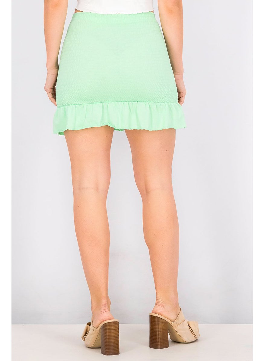 Bershka Women Ruched Mini Skirt, Lime Green  - Image 2