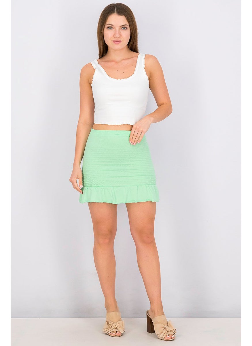 Bershka Women Ruched Mini Skirt, Lime Green  - Image 3