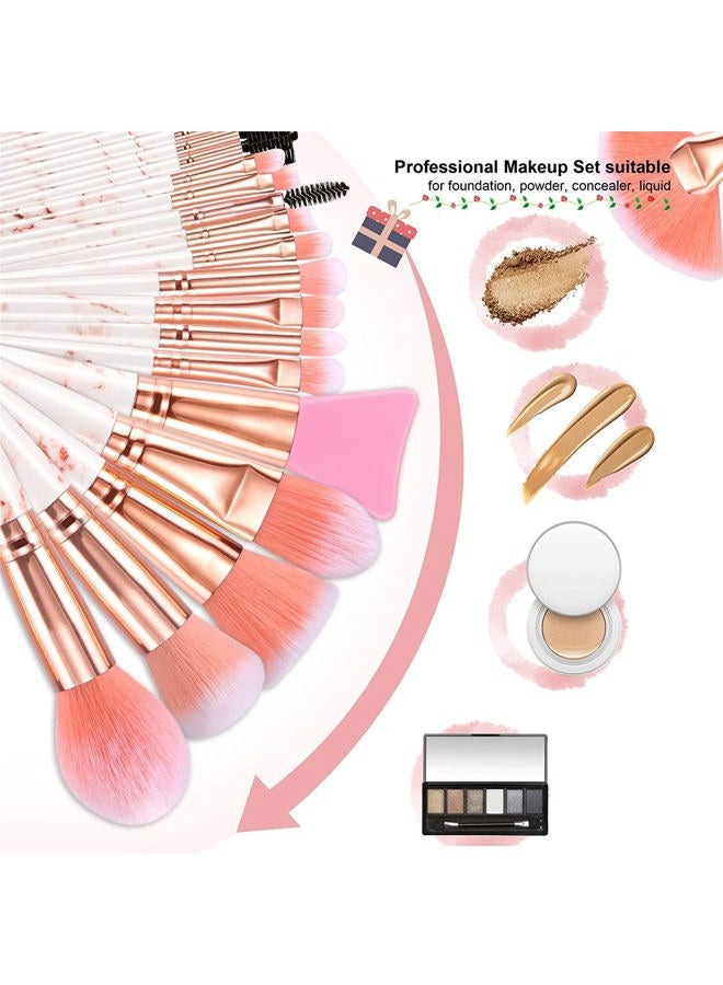 DUAIU Professional Makeup Brushes Set 16PCS Marble Handle with 4PCs Sponge Blenders Foundation Brushes Eyeshadow Brush Lip Brush Silicone Face Mask Brush Make Up Tool - Image 2