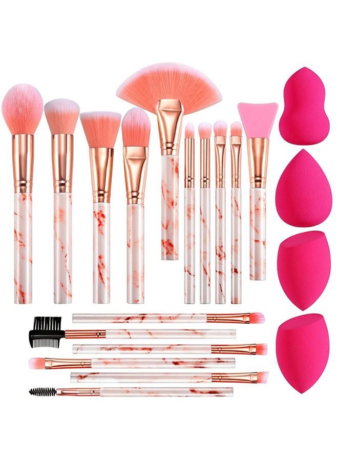 DUAIU Professional Makeup Brushes Set 16PCS Marble Handle with 4PCs Sponge Blenders Foundation Brushes Eyeshadow Brush Lip Brush Silicone Face Mask Brush Make Up Tool - Image 1