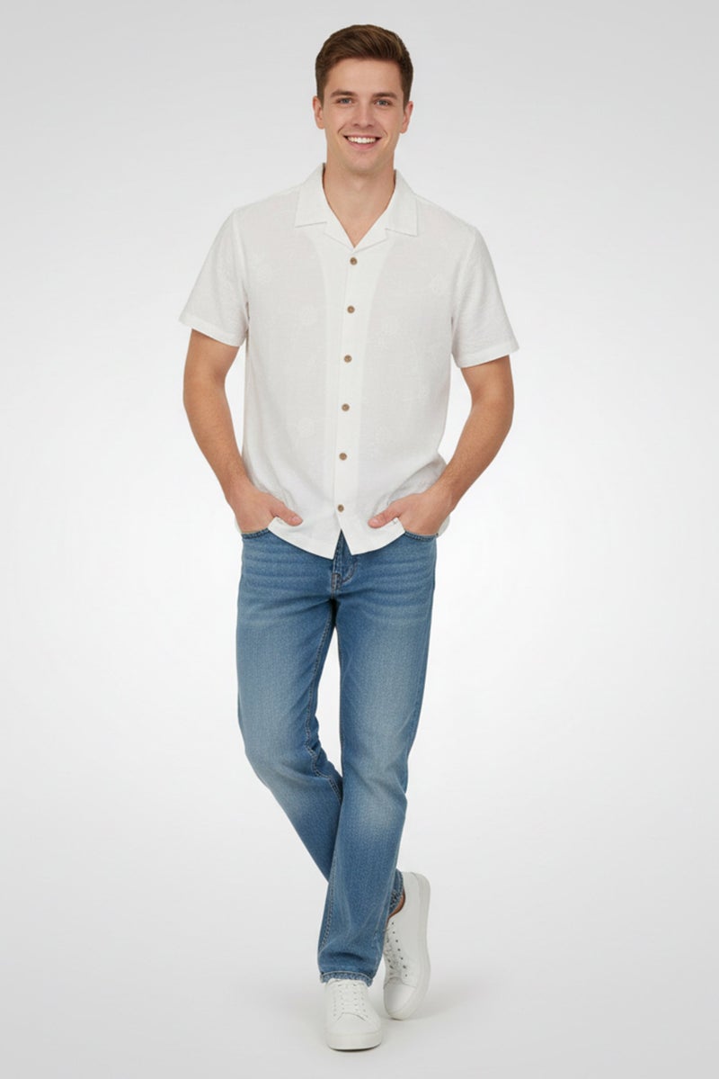 Threadbare Men Regular Fit Short Sleeve Embroidered Casual Shirt, White - Image 3