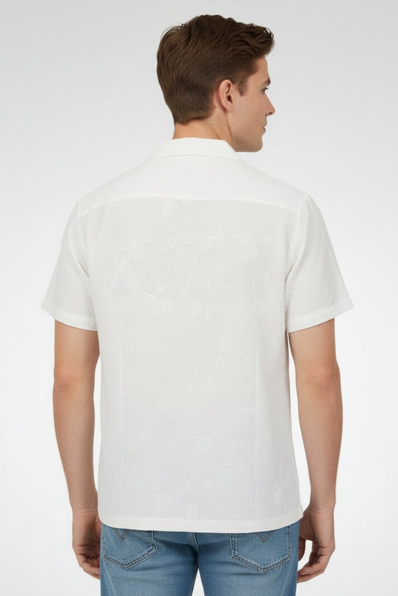 Threadbare Men Regular Fit Short Sleeve Embroidered Casual Shirt, White - Image 4