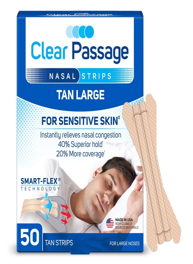 Clear Passage Nasal Strips Large, Tan, 50 ct | Works Instantly to Improve Sleep, Reduce Snoring, & Relieve Nasal Congestion Due to Colds & Allergies - Image 1