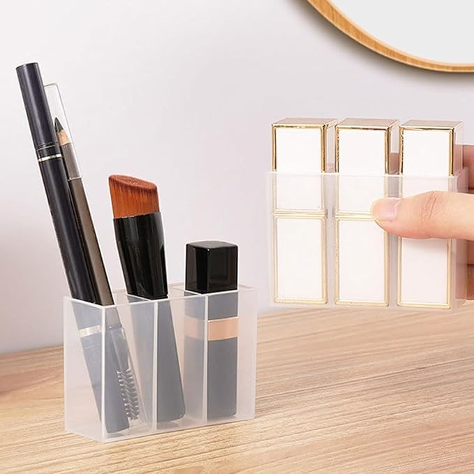 ACROWN Mini Wall Mount Storage Box, Compartment Transparent Plastic Makeup Brush Lipstick Holder Self-Adhesive Pen Holder Makeup Organizer for Home Office (24) - Image 5