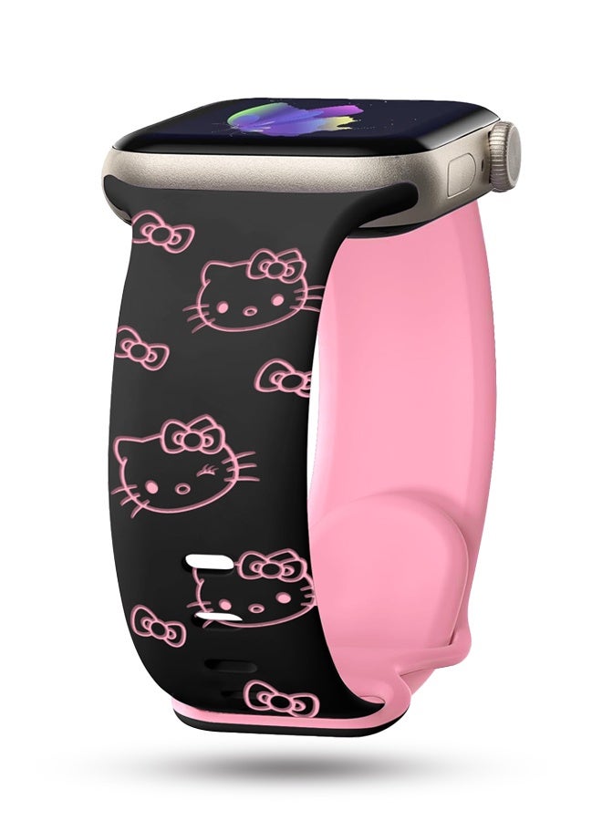 Cute Cat Engraved Band Compatible with Apple Watch Bands for Women 40/38/41/42/46/45/44/49mm, Funny Cartoon Pattern Soft Silicone Sport Strap for iWatch Series 11 10 9 8 7 6 5 4 SE/Ultra 3 2 1 - Image 1